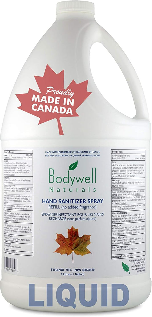 Hand Sanitizer Spray No Added Fragrance Liquid (4 Litre Jug for Refills)
